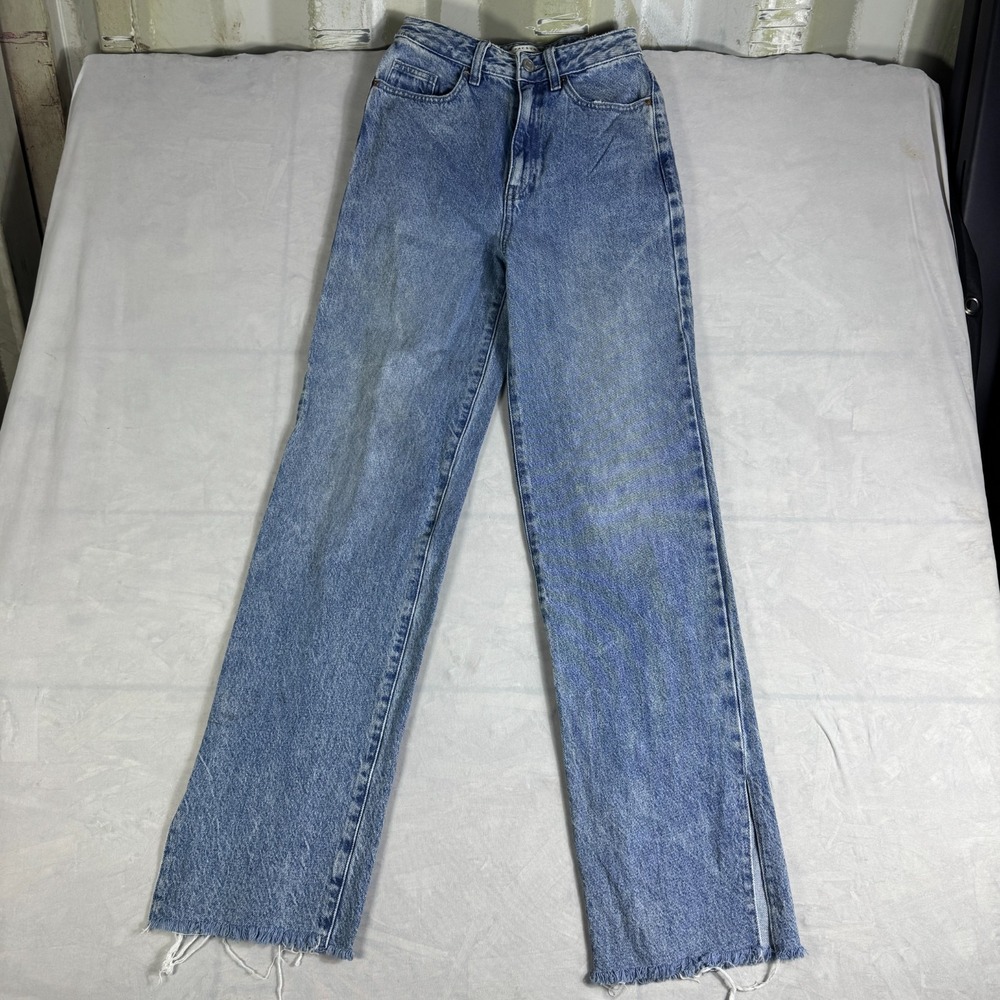 Pacsun Womens 90's Boyfriend Jeans Light Blue Straight Leg Side Slits Raw Hem 24